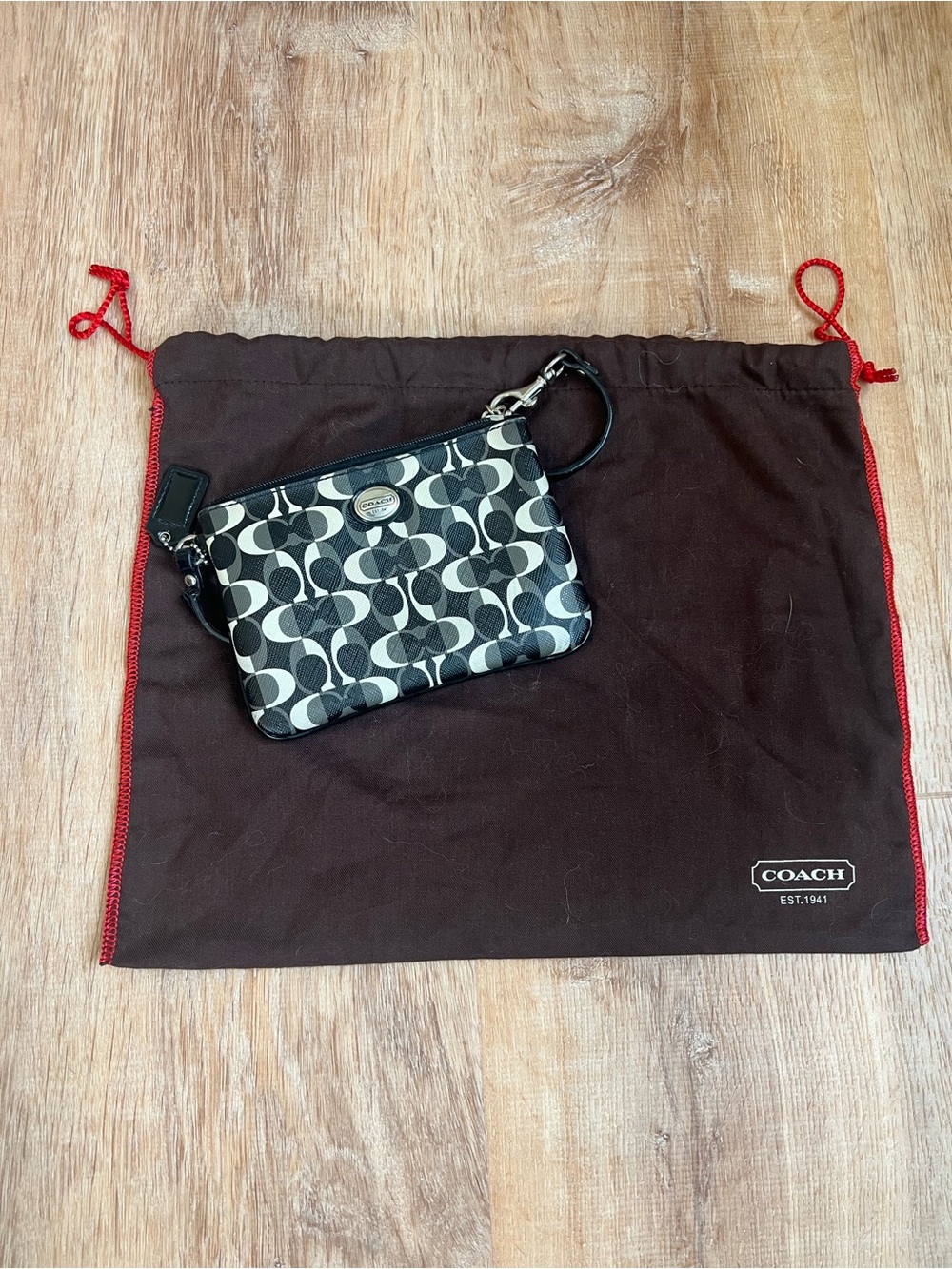 Coach Black and Cream Signature Mini Wristlet